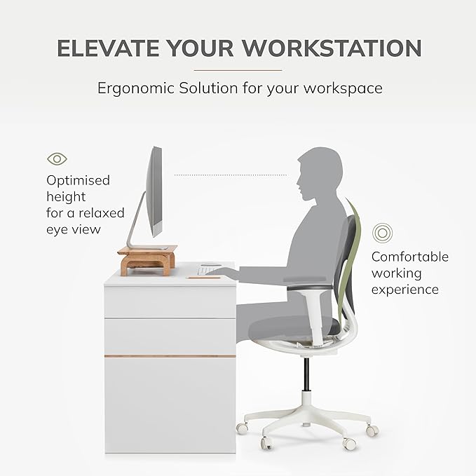 Anji Mountain Monitor Stand - Desktop Organizer & Laptop Riser, Ergonomic Monitor Riser, Space-Saving Monitor Stand for Desk, Durable Construction, Easy Assembly, Ideal for Home & Office,Natural