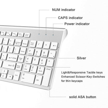 J JOYACCESS Wireless Keyboard and Mouse, Slim Wireless Keyboard Mouse with Numeric Keypad Compatible with iMac Mac PC Laptop Tablet Computer Windows (Silver White)