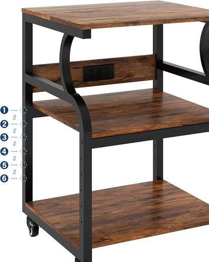Natwind Large 3-Tier Rolling Printer Cart with Adjustable Shelf, 24”x20” Mobile Stand for Heat Press, 3D Printer, Home Office Multifunctional Shelves with Locking Wheels (Retro)