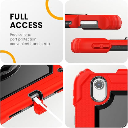 timecity Case for iPad Air 11 Inch M3/ M2 (2025/2024), 360° Rotating Stand, Pencil Holder & Wireless Charging, Shockproof with Screen Protector & Shoulder Strap - for Designers, Red