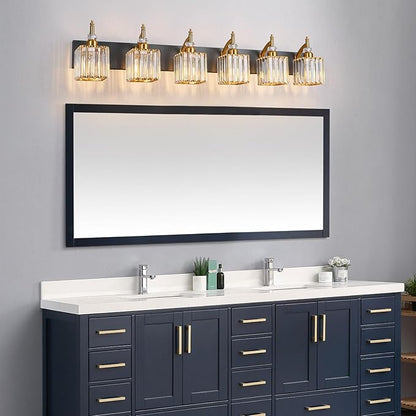 BBLLWJ Modern Black Gold 6 Light Bathroom Vanity Light Crystal Bathroom Light Fixtures Over Mirror