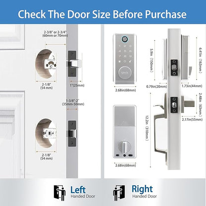 UMIK UMIKSMART Fingerprint Door Lock with Handle Set, Keyless Entry Smart Door Lock, Electronic Keypad Deadbolt Locks, App Control for Front Door, Home (Matte Silver in Zinc)