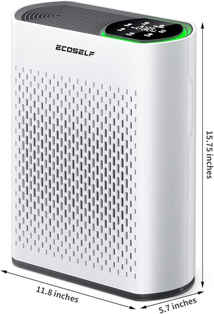 Powerful Air Purifiers for Home Large Room Up to 2400 Ft², ECOSELF HEPA Air Purifier with PM 2.5 Air Quality Display 20dB Sleep Mode, Air Purifiers for Bedroom Office Living Room HAP602 White