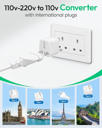vansoet 220V to 110V Converter for European Travel, Voltage Converter US to Europe, Universal Travel Adapter with 2 USB C Ports & 1USB-A Port, Power Plug Combo for Curling Iron Hair Straighteners