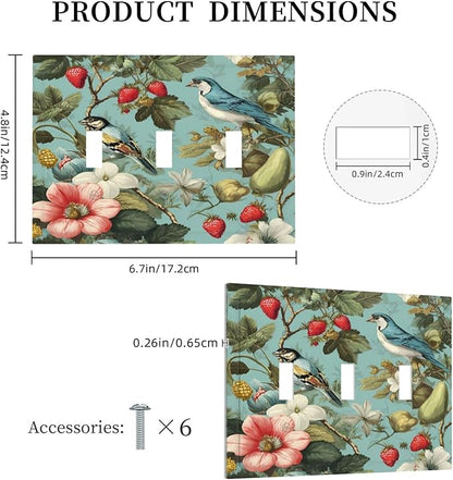 Bvtewkhz William Morris Flower 3 Gang Triple Toggle Wall Plate Cover Decorative Light Switch Covers Electrical Faceplate Switch Plates for Bathroom Kitchen Home