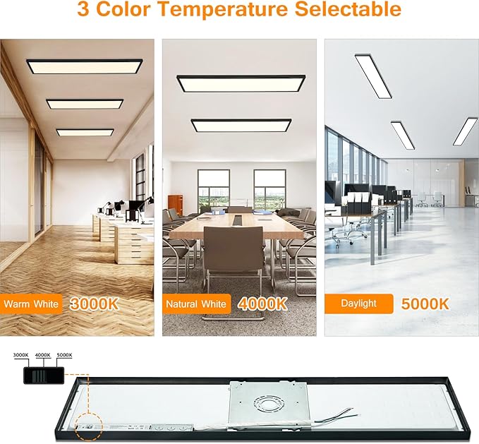 Mcacggo Black 1x4 LED Flat Panel Light Surface Mount, 5000K-4000K-3000K Selectable & Triac Dimmable, Rectangular Flush Mount Ceiling Light for Kitchen Garage, 40W, 100-277V, ETL, 2 Pack