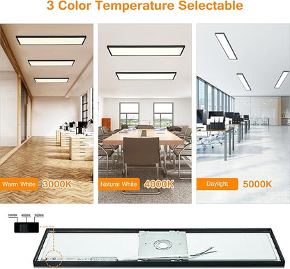 Mcacggo Black 1x4 LED Flat Panel Light Surface Mount, 5000K-4000K-3000K Selectable & Triac Dimmable, Rectangular Flush Mount Ceiling Light for Kitchen Garage, 40W, 100-277V, ETL, 2 Pack