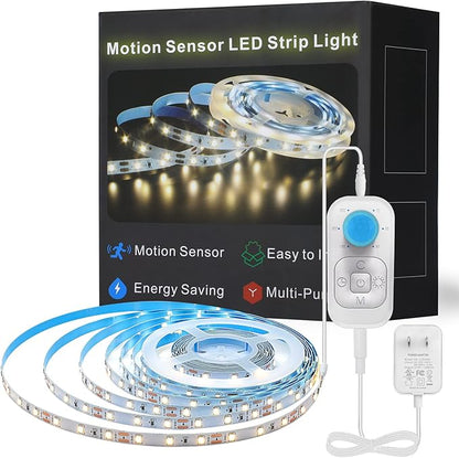Feuymoent Motion Sensor LED Strip Light - Cabinet Strip Lights with 24W Plug, Dimmer, and Timing, 16.4ft for Under Cabinet, Kitchen, 3000K WarmWhite