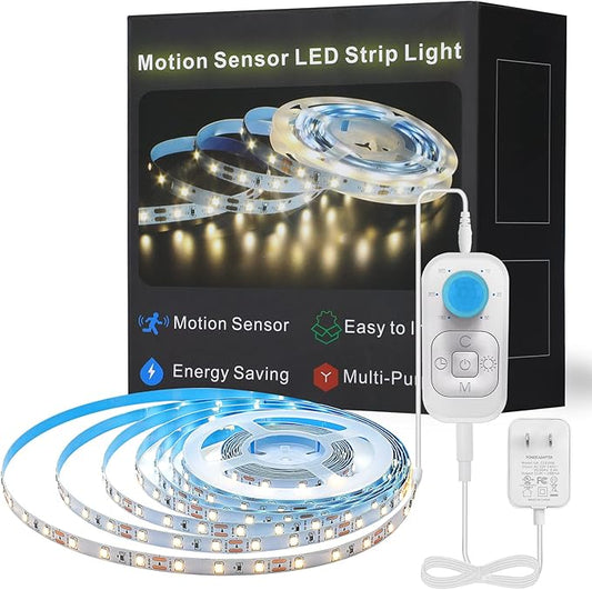 Feuymoent Motion Sensor LED Strip Light - Cabinet Strip Lights with 24W Plug, Dimmer, and Timing, 16.4ft for Under Cabinet, Kitchen, 3000K WarmWhite