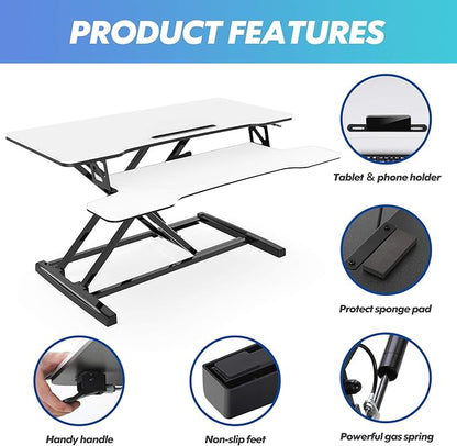 FITUEYES Height Adjustable Standing Desk 36” Wide Sit to Stand Converter Stand Up Desk Tabletop Workstation for Dual Monitor Riser FSD309103WW