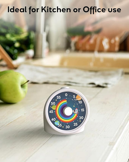 BellMan Visual Timer with Pause Button, 60 Minute Countdown Rainbow Timer for Kids and Adults with Silent Operation, Study and Meetings Time Management Tool, Design for Home, Office and Gift, White