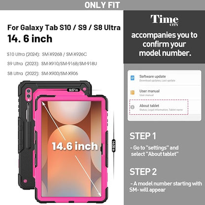 Timecity Case for Samsung Galaxy Tab S10 Ultra/ S9 Ultra/ S8 Ultra Tablet Case 14.6''- Heavy Duty Protective Cover with Screen Protector, Stand, Shoulder Strap & S Pen Holder | Kids-Friendly, Red