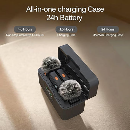 LIZHUZHONG Ai Mini Mic Wireless Lavalier Microphone System (2TX+2RX+Case), Magnetic & Clip-On Microphone for iPhone, Android, Vlogging, Studio-Quality Sound, 48H Battery, Ai Noise Cancelling