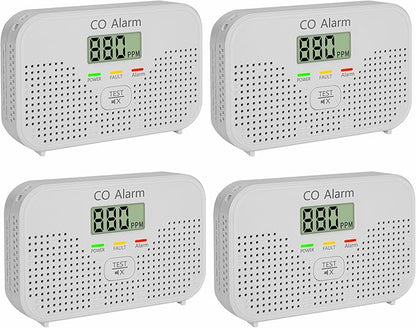 Carbon Monoxide Detector Powered by AA Battery (not Included),CO Monitoring Alarm with LCD Display Screen, Used for Home Basement Kitchen, Hotel Garage, Bedroom, Living Room Voice Alarm 4 Pack