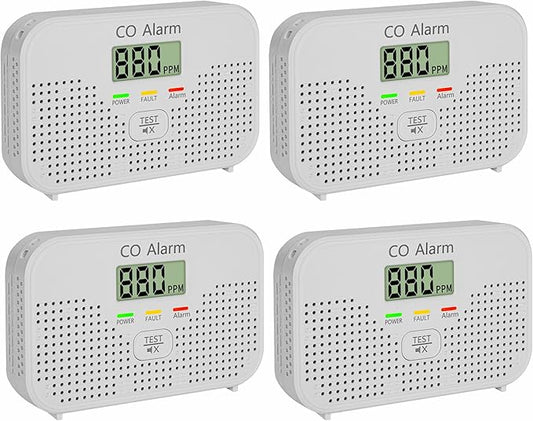 Carbon Monoxide Detector Powered by AA Battery (not Included),CO Monitoring Alarm with LCD Display Screen, Used for Home Basement Kitchen, Hotel Garage, Bedroom, Living Room Voice Alarm 4 Pack