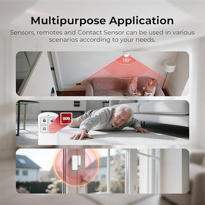 Hapippofa Wireless Home Security System WiFi/4G Home Alarm System with Phone APP Alert | Voice Control | No Subscription Fees | 24/7 Monitoring | Alexa Compatible