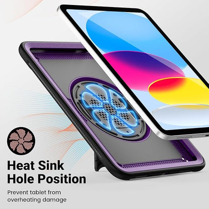 SCSVPN Case for iPad (A16) 11th Generation 11 Inch 2025 / 10th Generation 10.9 Inch 2022, Shockproof Protective Case with Screen Protector, Pencil Holder, Rotating Stand, Hand/Shoulder Strap - Purple