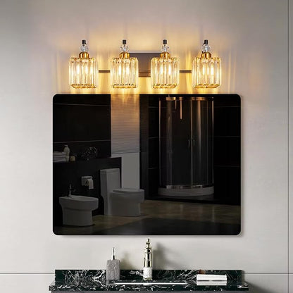 BBLLWJ Black and Gold Bathroom Lights Fixture 4-Light Bathroom Light Gold Brushed Brass Finish Crystal Vanity Light Fixtures Modern Bathroom Light Fixtures Over Mirror