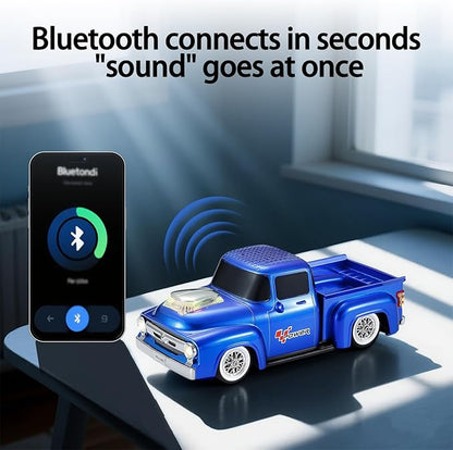 WSTER WS-538 Retro Pickup Truck Bluetooth Replica Speaker – Portable Wireless Car Model Speaker with FM, TWS, LED Party Lights, USB/TF Playback, Built-in Microphone, Type-C, Surprise Gift(Blue)