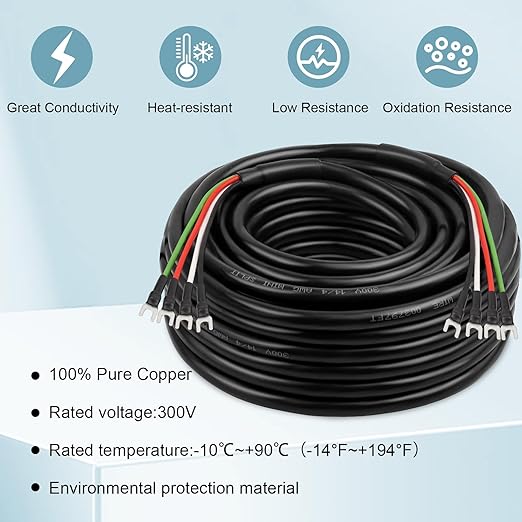 MOOKEERF 14/4 AWG Mini-Split Cable - 30FT 14 AWG 4 Conductor Control Cable 300V Stranded Oxygen-Free Pure Copper Wire for Mini Split Air Conditioner,Heat Pump,HVAC Systems and Speaker Systems