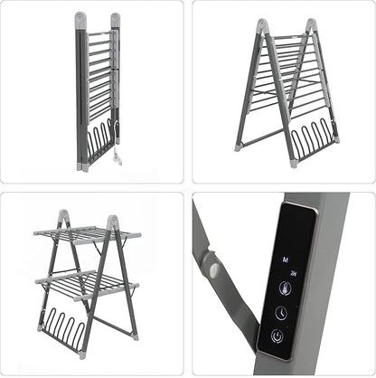 SHARNDY Electric Heated Clothes Drying Rack,Foldable Heated Garment Dryer with Timer Shut-Off Laundry Rack for Clothes Shoes Socks,Aluminum Alloy,Space Gray,Plug & Play,(39.37x25.98x23.82in)