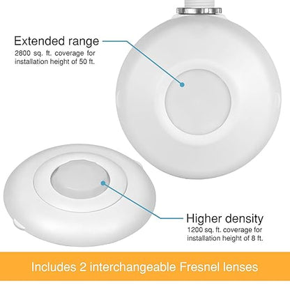 ENERLITES High Bay 360 Degree PIR Line Voltage Ceiling Occupancy Motion Sensor w/Daylight Harvesting Dimming, 1200-2800 sq. ft. Coverage, 120-277VAC, Commercial/Industrial, UL Listed, MPC-50HD, White