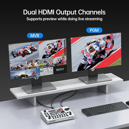Yinker 5.5 Inch LCD Screen Video Mixer Switcher 4-Channel HDMI Live Stream Switcher, Support PST PGM, 1080P 60FPS USB Recording, USB 3.0 Streaming, PTZ Control