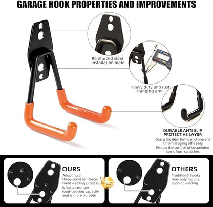 CRXCRC Garage Hooks, 4 Pack Wave Hooks for Hanging Heavy Duty Ladders, Bikes, Tools Ideal for Garage, Garden, Basement Utility Room Storage (Black)