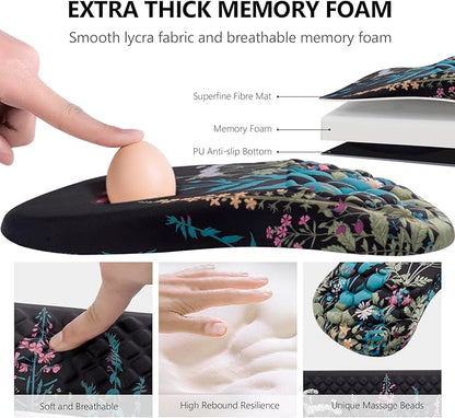 Mouse Pad Wrist Support, Laokiiy 2 in1 Keyboard Wrist Rest+ Ergonomic Mouse Pad, Non-Slip Wrist Rest for Computer Keyboard, Made Easy Typing & Relieve Wrist Pain(Flower)