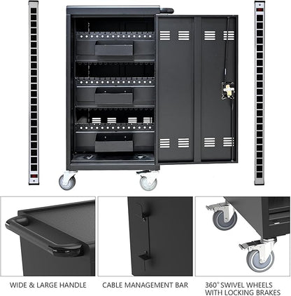 45-Bay Mobile Charging Cart with Keyed Lock, Steel Laptop & Tablet Charging Cabinet with Cable Management, Rolling Power Station for Classroom, Office, School, Library