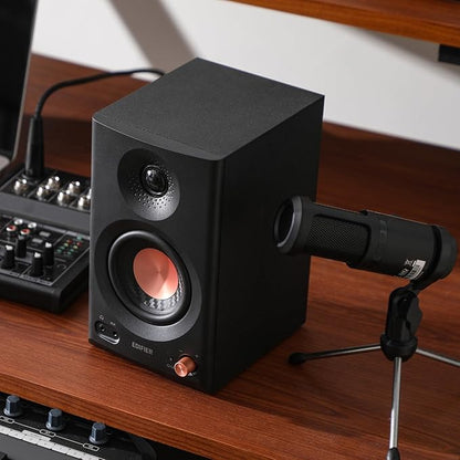 Edifier MR3 Powered Studio Monitor Speakers, Hi-Res Audio Certified Bluetooth V5.4 Active Bookshelf Loudspeakers, 2.0 Computer Speaker with Headphone Output RCA AUX Balanced TRS Input - Black (Pair)
