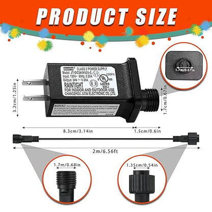 24V 0.25A LED Controller with Extension Cord, Replacement Model JT-DC240V025-C Class 2 Power Supply IP44 LED Light Controller Low Voltage Transformer for Halloween Christmas Holiday String Light