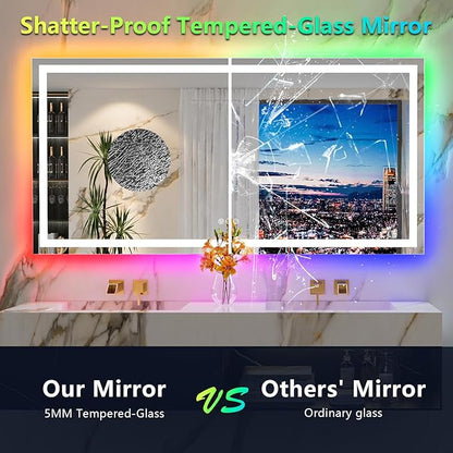 YEELAIT 72x36 Inch RGB LED Bathroom Mirror Front Light and RGB Backlit Lighted Vanity Mirror for Bathroom Wall Mounted Dimmable Anti Fog Memory Shatter-Proof IP54 Waterproof Horizontal/Vertical