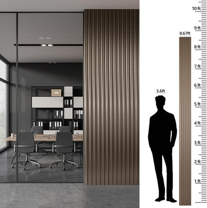 Art3dwallpanels Slat Wall Paneling, 104'' x 6.3'' Glossy Metal Finish WPC Soundproof 3D Wall Panels for Interior Wall Decor, 8 Pack Wavy Grain Panel Wall Slats, Brushed Brown