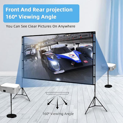 TOWOND Outdoor Projector Screen with stand, 120 inch Portable Movie Screen - 16:9 4K HD Foldable Anti-Crease Projection Screen with Carry Bag for Movie Nights, Camping and Parties Support Double Sided
