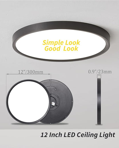 4Pack 12 Inch Remote Control Dimmable LED Flush Mount Ceiling Light Panel,24W 2520LM,2700K-6000K Adjustable Color,Ultra Thin Round Black Ceiling Light Fixture for Hallway Kitchen Bedroom Home Office