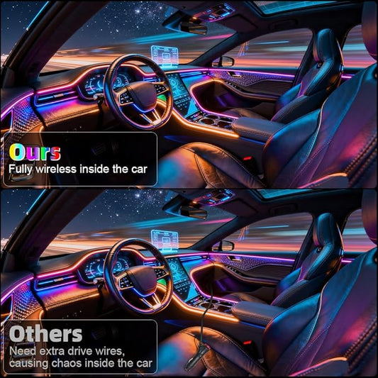 Acrylic Interior Car Ambient Lighting, Interior RGB LED Strip Kit with Music Sync Mode, 55 Inch Length Suitable for Pickup, Trucks, SUV and Large Vehicles (10 in 1)