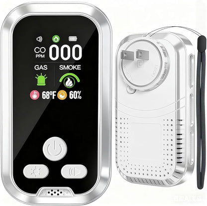 5-in-1 Carbon Monoxide Detector Combo with LCD Display, Detects CO, Natural Gas, Smoke, Temperature, Humidity for Home Hotel, Camping RV, Apartment Safety, White
