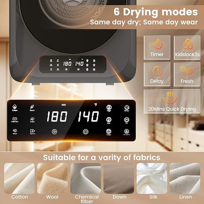 VCJ Portable Dryer for Laundry, 12lbs Clothes Dryer with 6 Drying Modes & 8H Timer, LED Display 850W Front Load Compact Electric Dryer for Apartment, RVs, Dorms