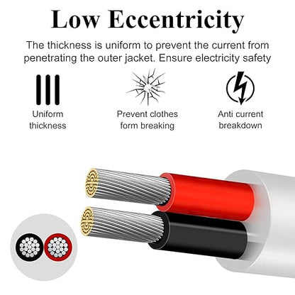 22 Gauge 2 Conductor Electrical Wire, 16.4FT Low Voltage 22/2 Tinned Copper Stranded 2 Wire Cable, 22 AWG White Flexible Extension Power Cord for Automotive, LED Lamp, Outdoor Landscape Lighting Etc