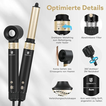 webeauty 5 in 1 Hot Air Styler, High-Speed Negative Ionic Hair Dryer with Auto Curlers, Professional Blow Dryer Brush, Volumizer Straightener Multiple Styling, No Heat Damage