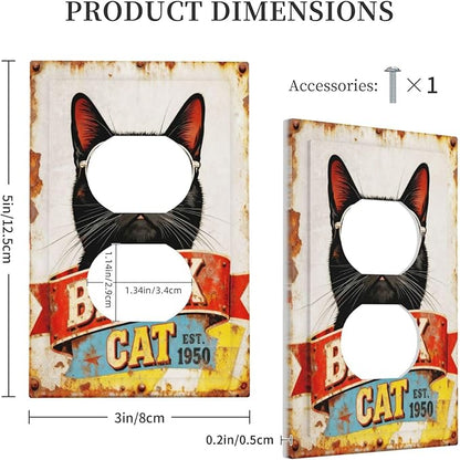 Bvtewkhz Black Cat Vintage Duplex Outlet Decorative Outlet Covers Light Switch Plate Electrical Receptacle Switchplate For Bathroom Kitchen Bedroom