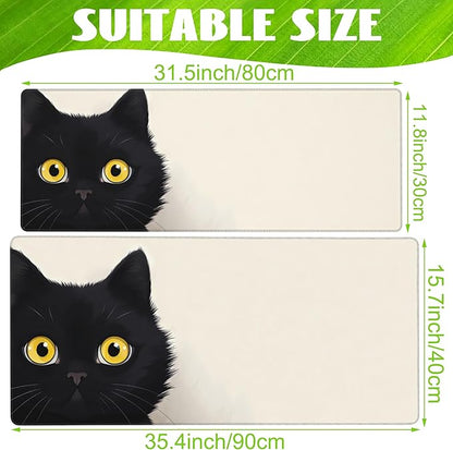 Eflxamz Desk Pad,Black Cat Desk Mat,Cute Cat Large Gaming Mouse Pad for Desk,Extended Big Computer Keyboard Mouse Pad with Non-Slip Base and Stitched Edge,31.5"x11.8"