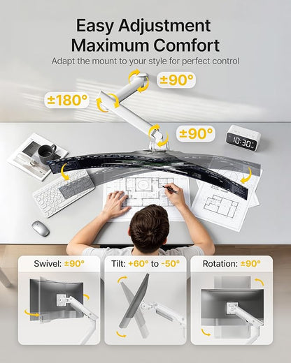 monTEK Heavy-Duty Single Monitor Wall Mount for 17-57” Ultrawide Screens up to 59.4lbs, Premium Aluminum Wall Mount Monitor Arm with Full Motion Adjustment, Pneumatic Lift, Max VESA 100x100