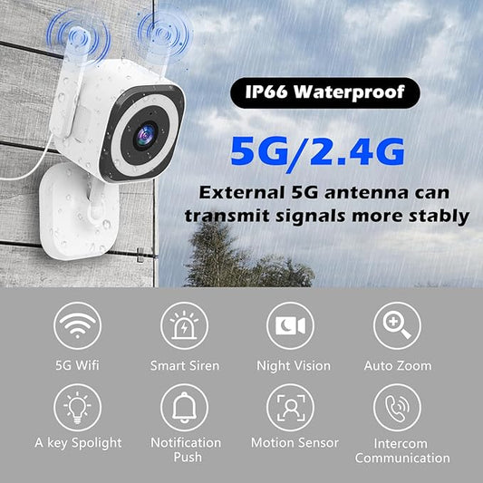 GUOANVISION Dual-Antenna Stable 5G WiFi Camera for Home Security,3X Zoom 2K Outdoor Indoor Security Camera,Baby/Pet Monitor wih Color Night Vision,Motion Detection,2-Way Talk,Siren,IP66, SD Card/Cloud