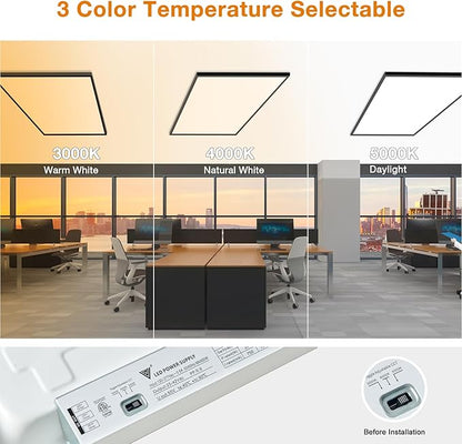 Mcacggo Black 2x4 FT LED Flat Panel Light Surface Mount 2 Pack, 0-10V Dimmable, 5000K-4000K-3000K & 30W-40W-50W Selectable, Flush Mount Ceiling Lights 24x48 inch, ETL Listed, 100-277V