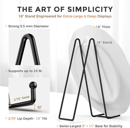TR-LIFE 16 Inch Heavy Duty Plate Stand (2 Pack) - Metal Display Easel for Large Plates, Picture Frames, Signs, Posters, and Decorative Platters