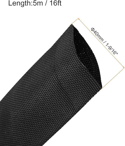 MECCANIXITY Braided Cable Sleeves Heat Shrinkable Fabric Sleeving, 1 9/16" 16ft Black 2:1 Ratio Heat Shrinkable Cord Protector for Harness Cable, Network Cable Protection, Cable Management