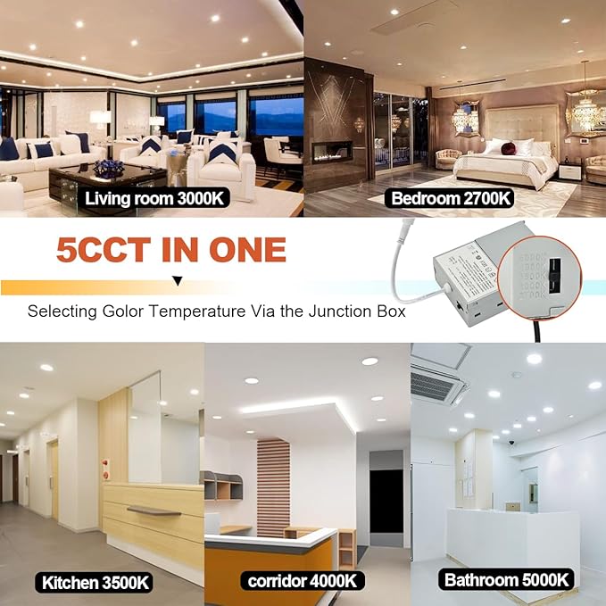 MKUJOO 72 Pack 6 Inch Ultra-Thin LED Recessed Ceiling Light with Junction Box,panel light,Daylight, 13W,2700K/3000K/3500K/4000K/5000K Selectable Dimmable Downlight ETL&FCC&CE and Energy Star Certified