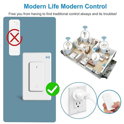GreenCyle 4 Plug-in Light Switches with 1 Remote, Wireless Remote Control Light Bulb with Wall Switch, 15A/1500W, TUV List, No Wiring, 500ft RF Range, for Lamps, Household